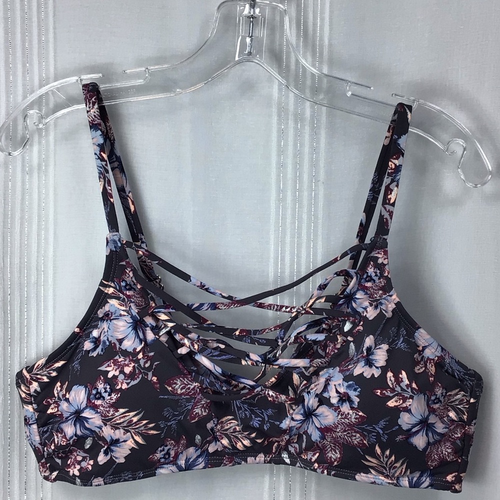 🏝️ Wave Zone Multi Color Tropical Floral Print Crisscross Bikini Top Sz.2X
